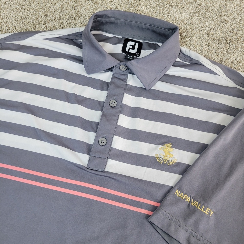 FootJoy Mens Large Gray Striped Performance‎ Stretch Golf Polo Short Sleeve